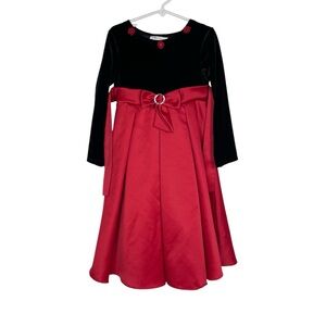 Bonnie Jean Girl's Black and Red Long Sleeve Dress w/ Bow Size 5